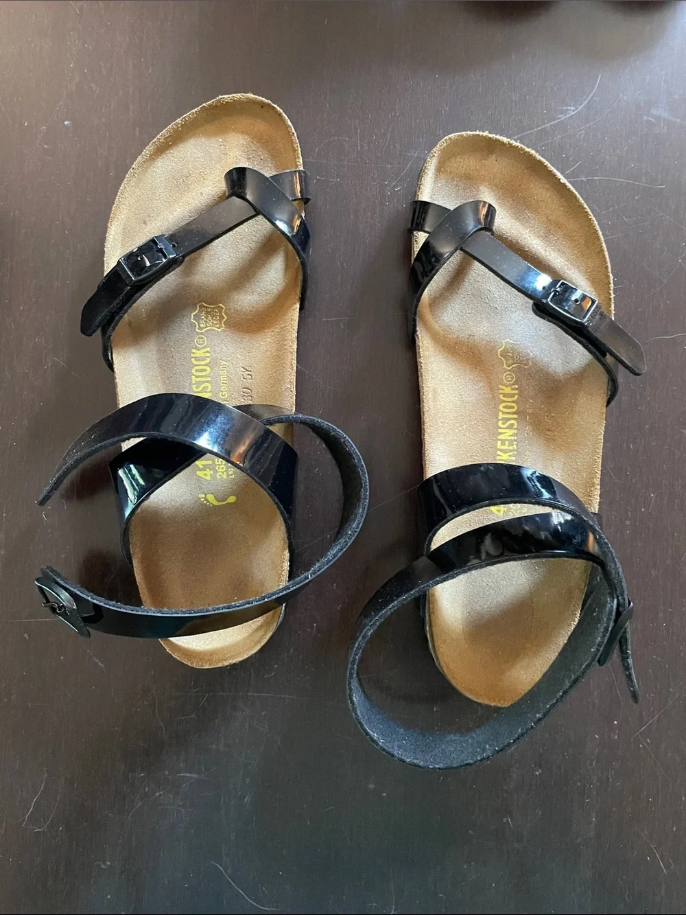 Birkenstock Black Patent Cross-Strap Sandals Size 41. Straps wrap around ankle. - Picture 1 of 4